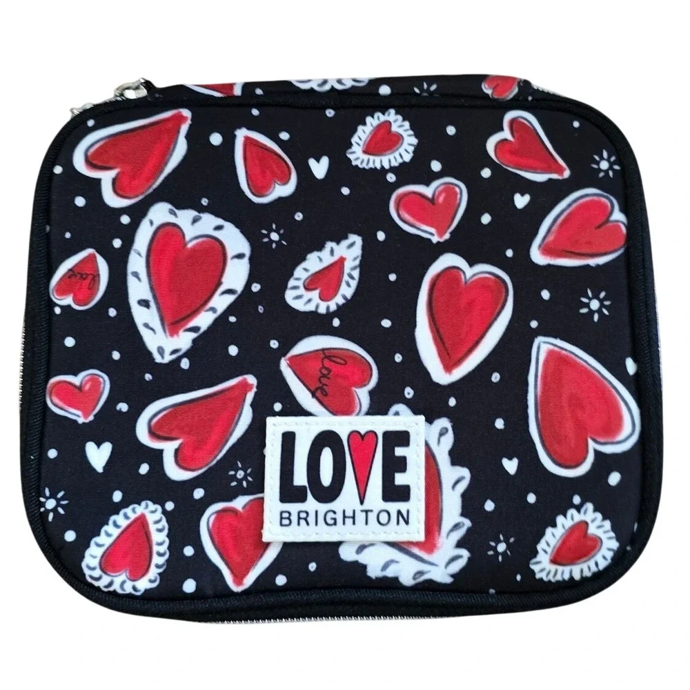 Brighton Love Heart Print Travel Jewelry Case Organizer Black Red White Zip